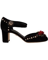 Dolce & Gabbana - Velvet Roses Ankle Strap Pumps Shoes - Lyst