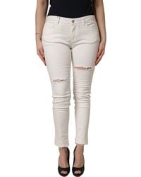 Dolce & Gabbana - White Tattered Skinny Cotton Denim Jeans - Lyst