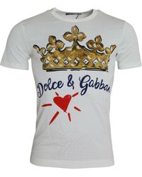 Dolce & Gabbana - Crown Print Cotton Crew Neck T-Shirt - Lyst