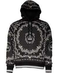 Dolce & Gabbana - Black Bandana Print Crown Logo Cotton Hoodie Sweater - Lyst
