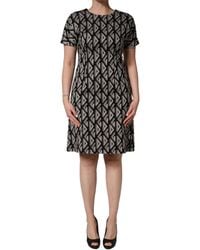 Dolce & Gabbana - Black Logo Print Cotton Knee Length Dress - Lyst