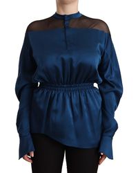 Masha Ma - Blue Silk Long Sleeves Elastic Waist Top Blouse - Lyst