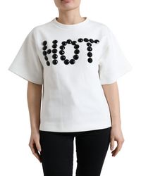 Dolce & Gabbana - T-shirt White Cotton Stretch Black Hot Crystal - It36|xxs - Lyst