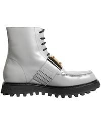Dolce & Gabbana - Gray Leather Logo Plaque Ankle Boots Shoes - Lyst