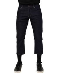 Dolce & Gabbana - Dark Blue Cotton Logo Slim Fit Men Denim Jeans - Lyst