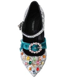 Dolce & Gabbana - Silver Sequined Crystal Mary Janes Pumps - Lyst