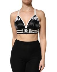 Dolce & Gabbana - Black Floral Silk Satin Crop Logo Bralette Top - Lyst