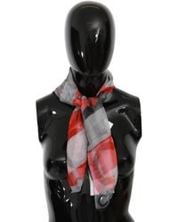CoSTUME NATIONAL - Gray Red 100% Silk Branded Scarf - Lyst