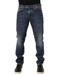 Dolce & Gabbana - Dark Blue Washed Mid Waist Straight Men Denim Jeans - Lyst