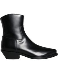 Dolce & Gabbana - Black Leather Ankle Boots Booties Shoes - Lyst