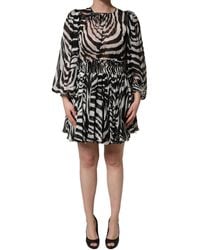 MSGM - Black White Zebra Puff Sleeves Mini Dress - Lyst