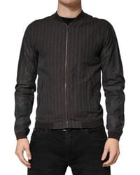 Dolce & Gabbana - Stripes Cotton Full Zip Bomber Jacket Linen Silk Elastane Clothing - Lyst