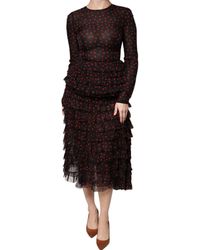 Dolce & Gabbana - Black Red Polka Dot Silk Layered Midi Dress - Lyst