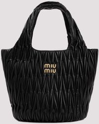 Miu Miu - Black Matelassé Leather Shopping Bag - Lyst