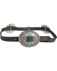 Roberto Cavalli - Black Turquoise Leather Embellished Oval Buckle Belt - Lyst