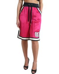 Dolce & Gabbana - Pink Viscose Jersey Logo High Waist Shorts - Lyst