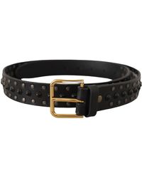 Dolce & Gabbana - Black Leather Studded Gold Tone Metal Buckle Belt - Lyst