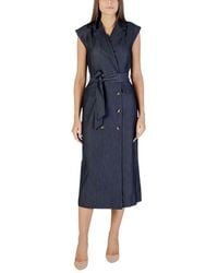 Ichi - Blue Polyester Long Dress - Lyst