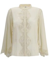 Chloé - Silk Georgette And Lace Blouse - Lyst