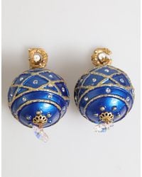 Dolce & Gabbana - Gold Brass Blue Christmas Ball Crystal Drop Clip On Earrings - Lyst