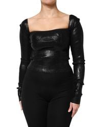 Dolce & Gabbana - Black Viscose Long Sleeves Fitted Blouse Top - Lyst