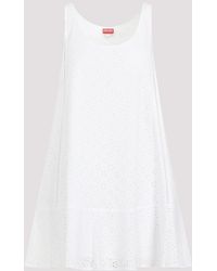 KENZO - White Broderie Anglaise Cotton Mini Dress - Lyst