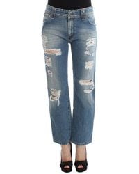 John Galliano - Blue Wash Cotton Boyfriend Fit Cropped Jeans - Lyst