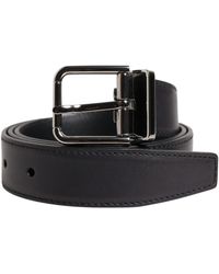 Dolce & Gabbana - Black Classic Calf Leather Silver Buckle Belt - Lyst