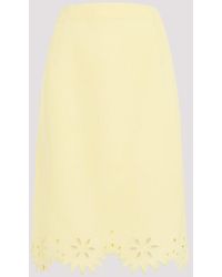 Bottega Veneta - Yellow Grainy English Embroidery Viscose Midi Skirt - Lyst