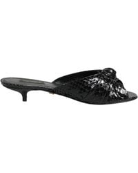 Dolce & Gabbana - Black Leather Heels Slides Sandals Shoes - Lyst