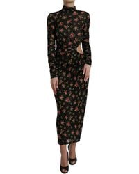 Dolce & Gabbana - Black Floral Cut Out Sheath Long Maxi Dress - Lyst