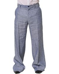 Dolce & Gabbana - Light Blue Linen Straight Dress Trouser Pants - Lyst