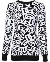 Dolce & Gabbana - Black White Logo Print Pullover Sweater - Lyst