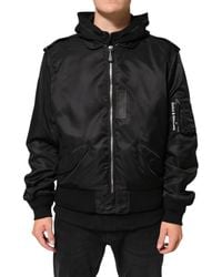 Dolce & Gabbana - Black Cotton Hooded Full Zip Bomber Jacket - Lyst