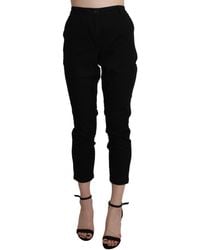 Acht - Black High Waist Skinny Cropped Cotton Capri Pant - Lyst
