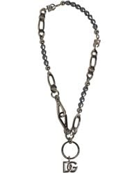 Dolce & Gabbana - Silver Tone Chain Signature Dg Logo Pendant Necklace - Lyst