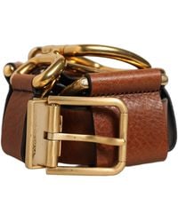 Dolce & Gabbana - Brown Leather Gold Metal Rings Buckle Belt - Lyst