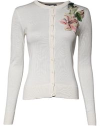 Dolce & Gabbana - Floral Silk Embellished Cardigan Sweater - Lyst