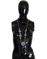 Dolce & Gabbana - Gold Tone Floral Crystals Purple Embellished Necklace - Lyst