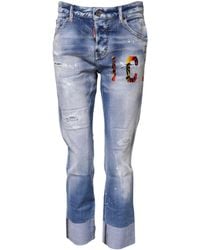 DSquared² - Blue Washed Cotton Mid Waist Skinny Denim Jeans - Lyst