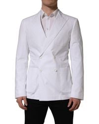 Dolce & Gabbana - White Cotton Double Breasted Blazer Jacket - Lyst