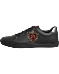 Dolce & Gabbana - Black Leather Heart Embellished Sneakers Shoes - Lyst