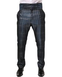Dolce & Gabbana - Blue Silver Shiny Silk Skinny Men Trouser Pants - Lyst