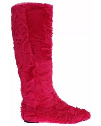 Dolce & Gabbana - Lamb Fur Leather Flat Boots - Lyst