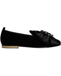Dolce & Gabbana - Velvet Slippers With Bejeweled Bow - Lyst