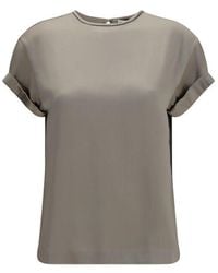 Brunello Cucinelli - Beige Elastane Blouse - Lyst