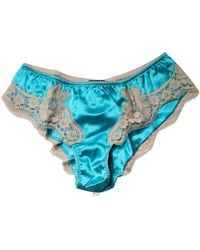 Dolce & Gabbana - Blue Silk Satin Floral Lace Panty Brief Underwear - Lyst