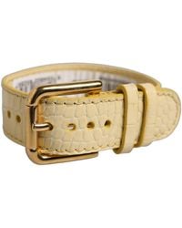 Dolce & Gabbana - Beige Embossed Leather Gold Buckle Belt Strap Bracelet - Lyst