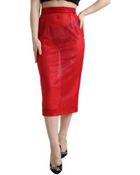 Dolce & Gabbana - Red Sheer High Waist Pencil Cut Midi Skirt - Lyst
