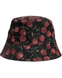 Dolce & Gabbana - Black Cotton Printed Wide Brim Bucket Hat - Lyst